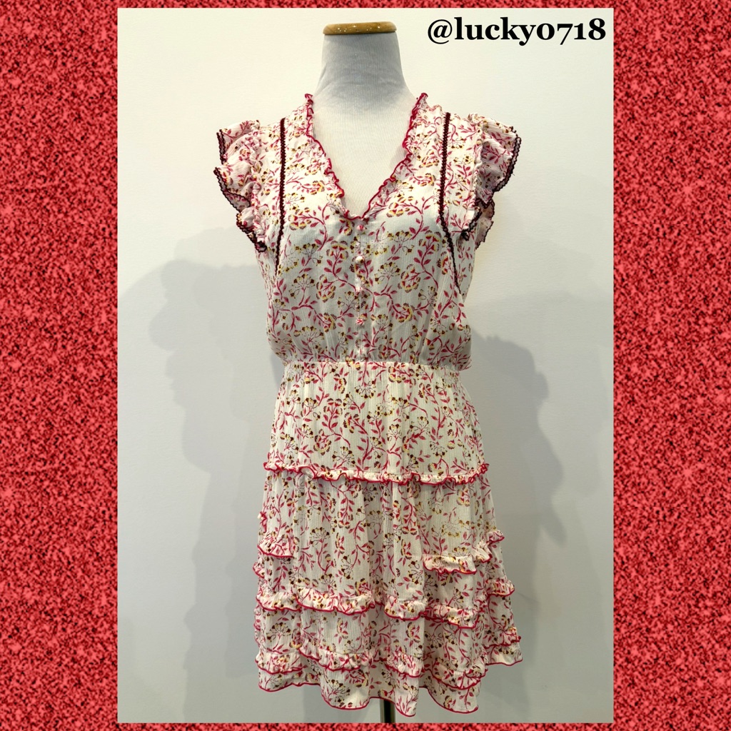 Poupette St. Barth Red & White Floral Ruffle Mini Dress Cover Up Sz S